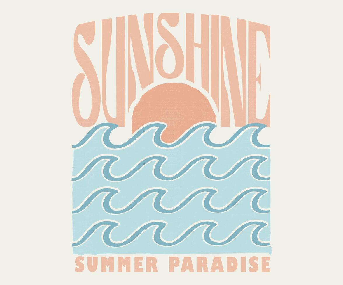 Sunshine Wave. Summer Paradise. abstract art. Ocean wave. beach vibes. Sunshine all the time. Sun graphic design for apparel, stickers, posters, background and others. vector