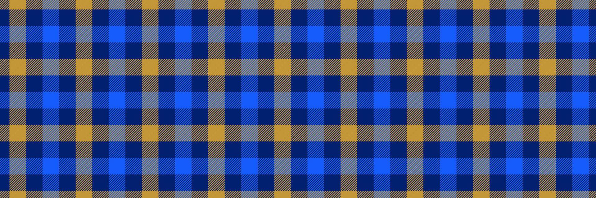 Blue and yellow gingham seamless pattern. Navy vichy background texture for textile design, fabric swatch, scarf cloth, suit print. Masculine checkered tweed plaid repeating wallpaper. vector