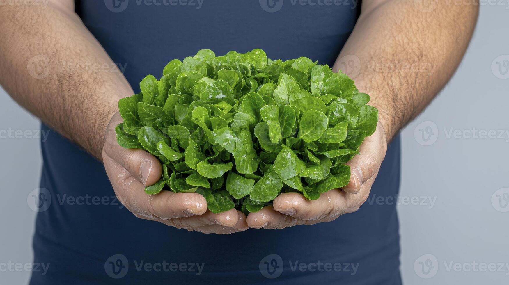 A man holding a bunch of green lettuce photo