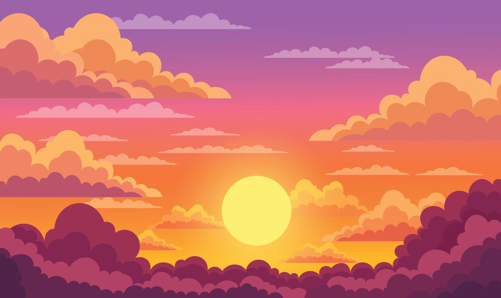 Majestic Sky Panoramic with Sun Light and Clouds Landscape at Sunset Sunrise vector