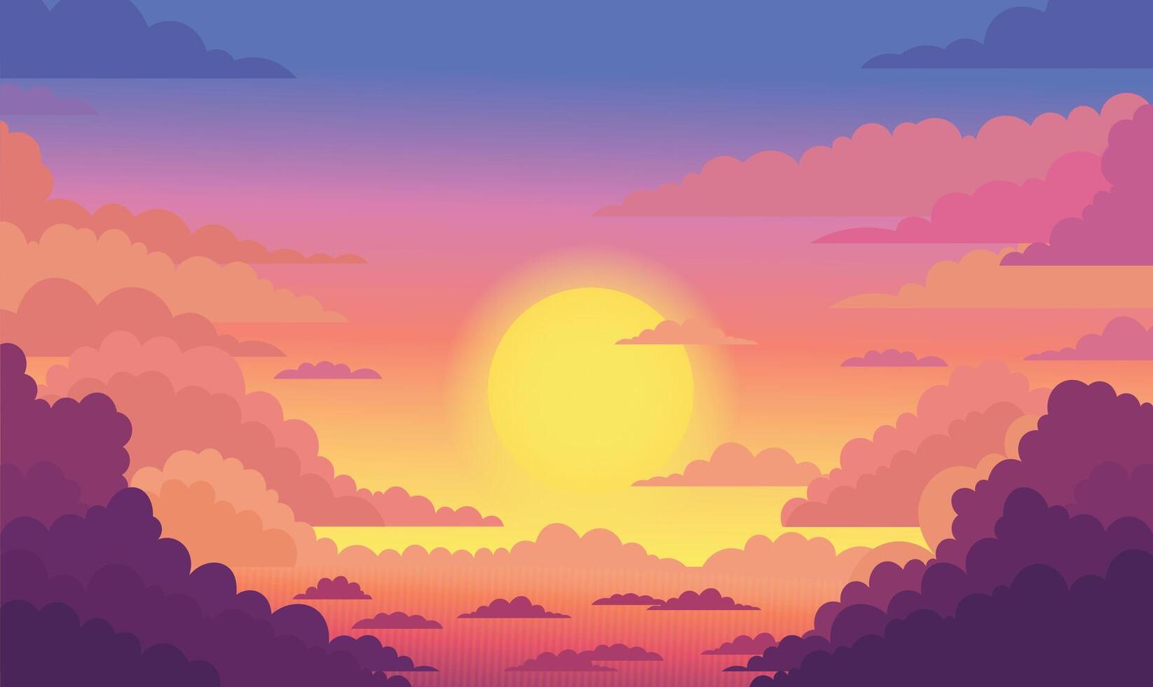 Beautiful Sky Panorama with Sun Light and Clouds Landscape at Sunset Sunrise vector
