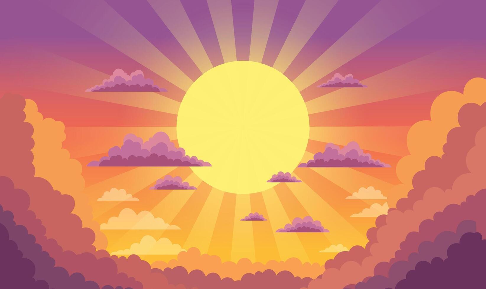 Big Sun Sunburst with Clouds View in Beautiful Majestic Sky at Sunset Sunrise vector