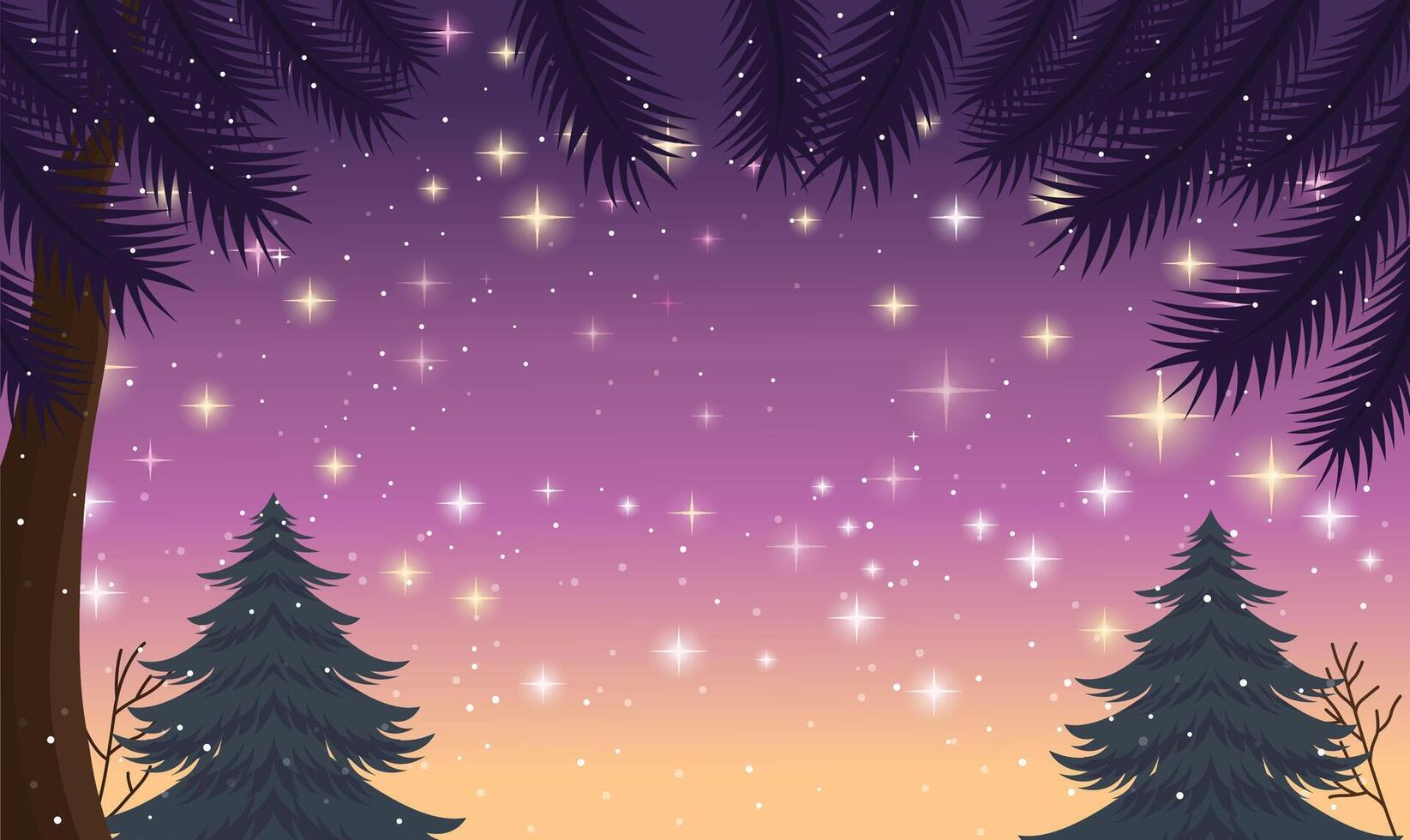 Pine Tree in Clouds Landscape with Beautiful Majestic Sky Panoramic with Twinkling Stars at Night vector