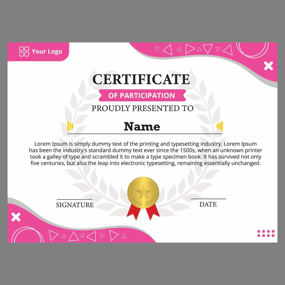 modern certificate template with cute and elegant pink frame vector