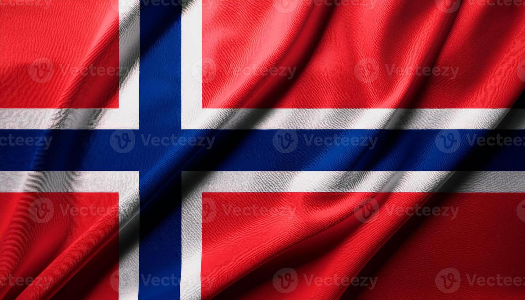 Norway national flag with realistic fabric texture and smooth folds waving in the wind. photo