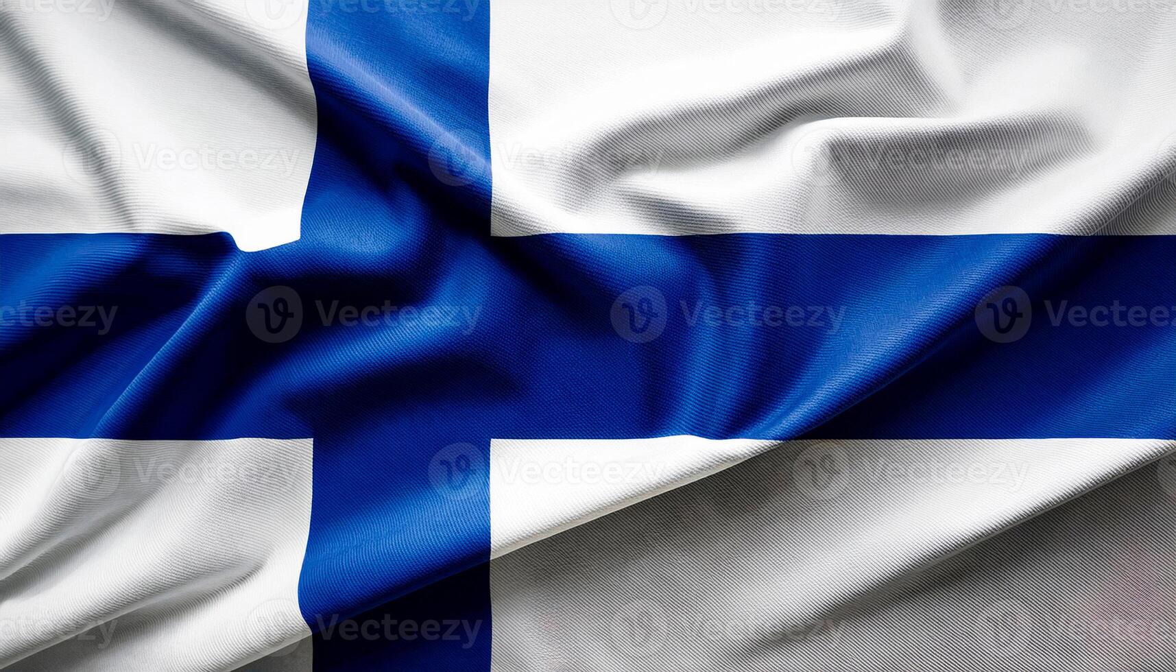 Finland national flag with realistic fabric texture and smooth folds waving in the wind. photo