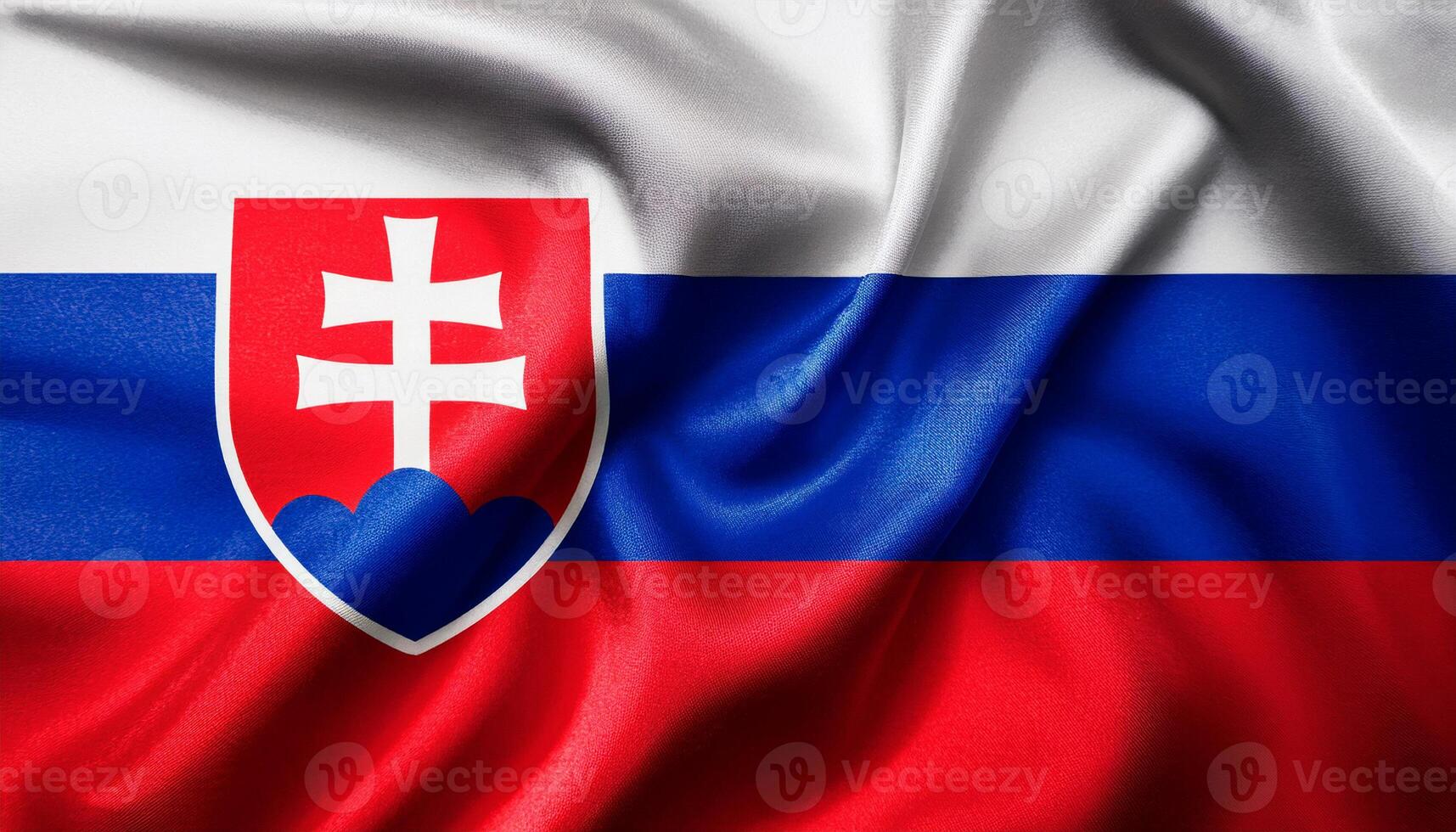 Slovakia national flag with realistic fabric texture and smooth folds waving in the wind. photo