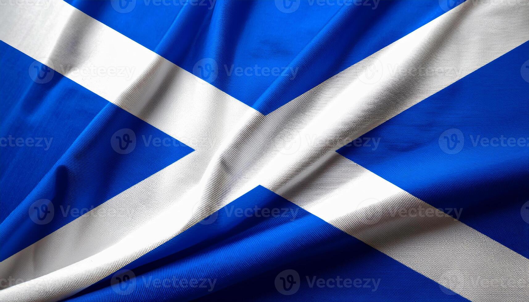 Scotland national flag with realistic fabric texture and smooth folds waving in the wind. photo