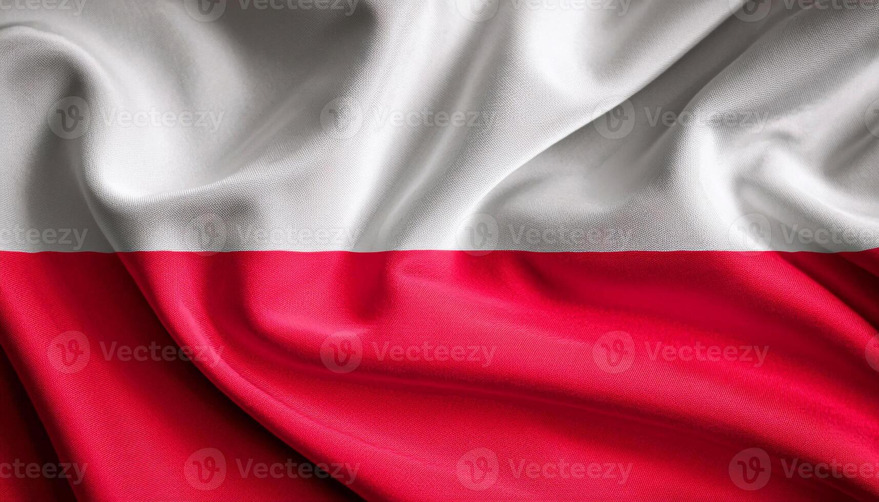 Poland national flag with realistic fabric texture and smooth folds waving in the wind. photo