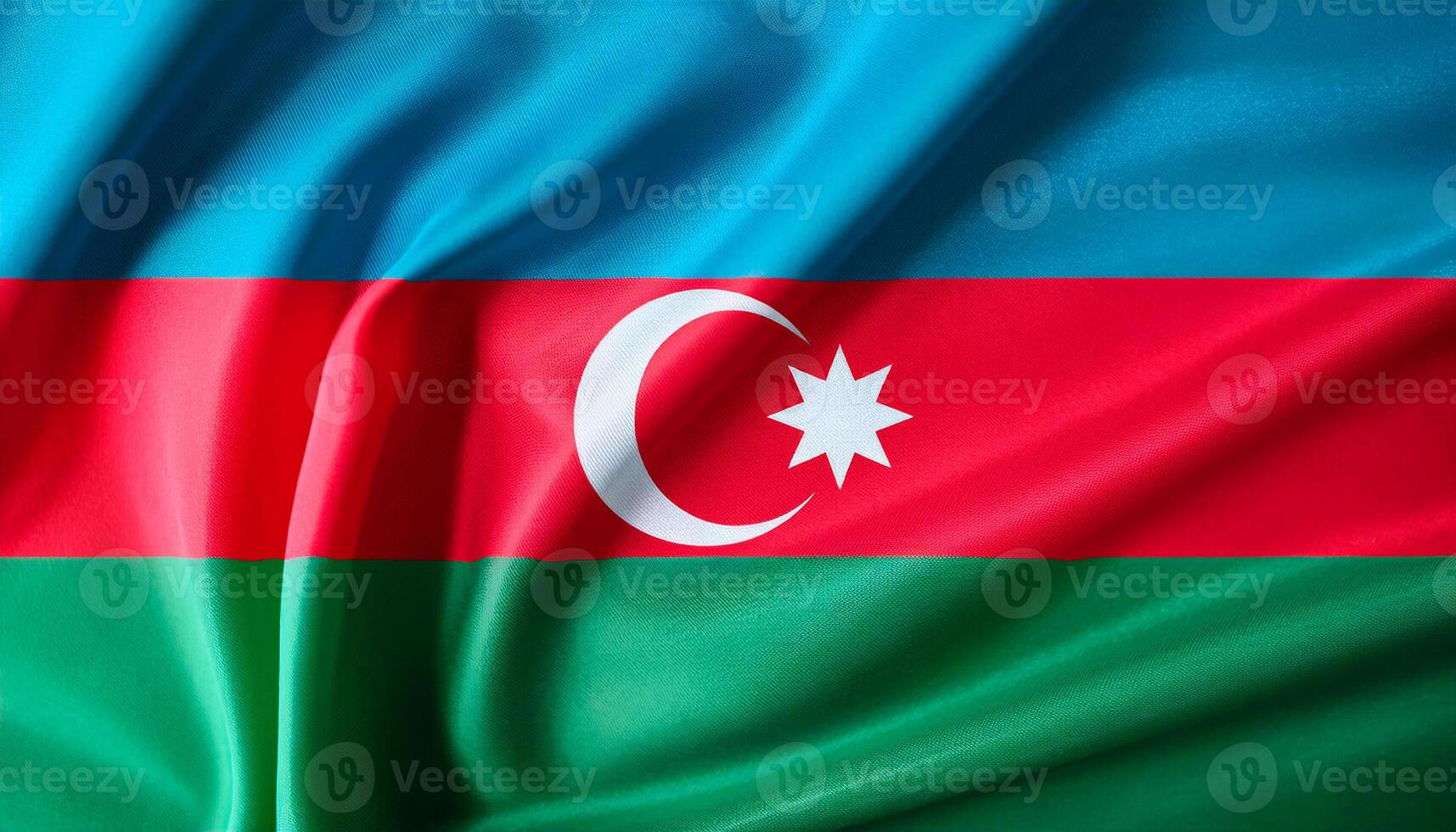 Azerbaijan national flag with realistic fabric texture and smooth folds waving in the wind. photo
