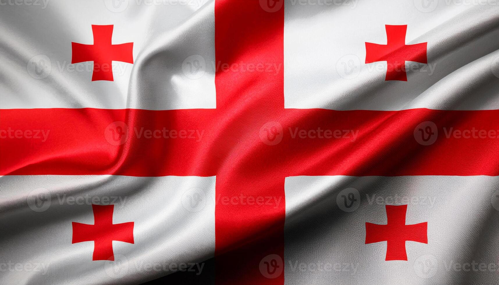 Georgia national flag with realistic fabric texture and smooth folds waving in the wind. photo