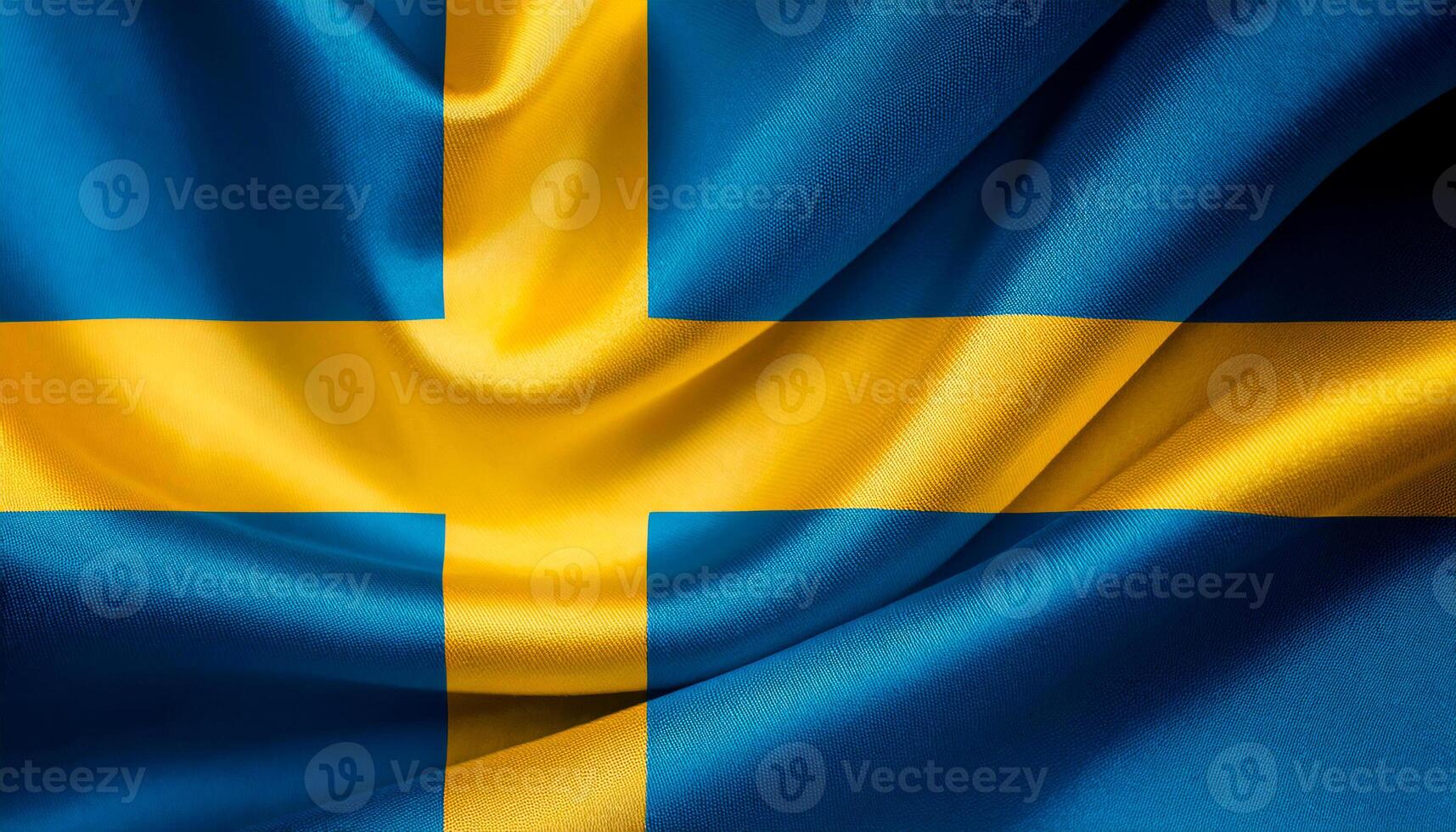 Sweden national flag with realistic fabric texture and smooth folds waving in the wind. photo