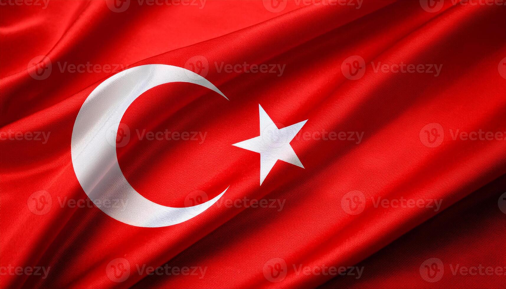Turkey national flag with realistic fabric texture and smooth folds waving in the wind. photo