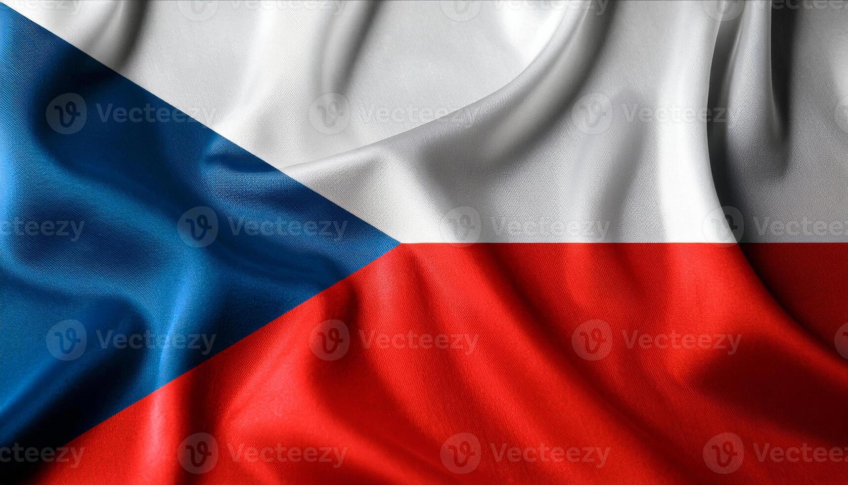 Czech Republic national flag with realistic fabric texture and smooth folds waving in the wind. photo