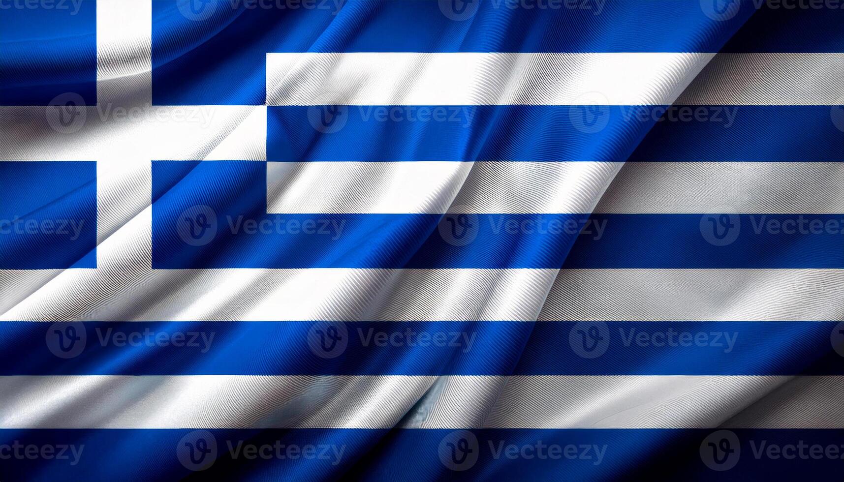 Greece national flag with realistic fabric texture and smooth folds waving in the wind. photo