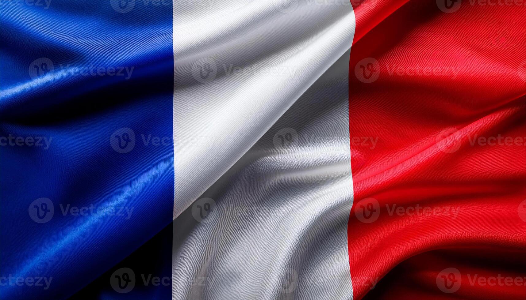France national flag with realistic fabric texture and smooth folds waving in the wind. photo