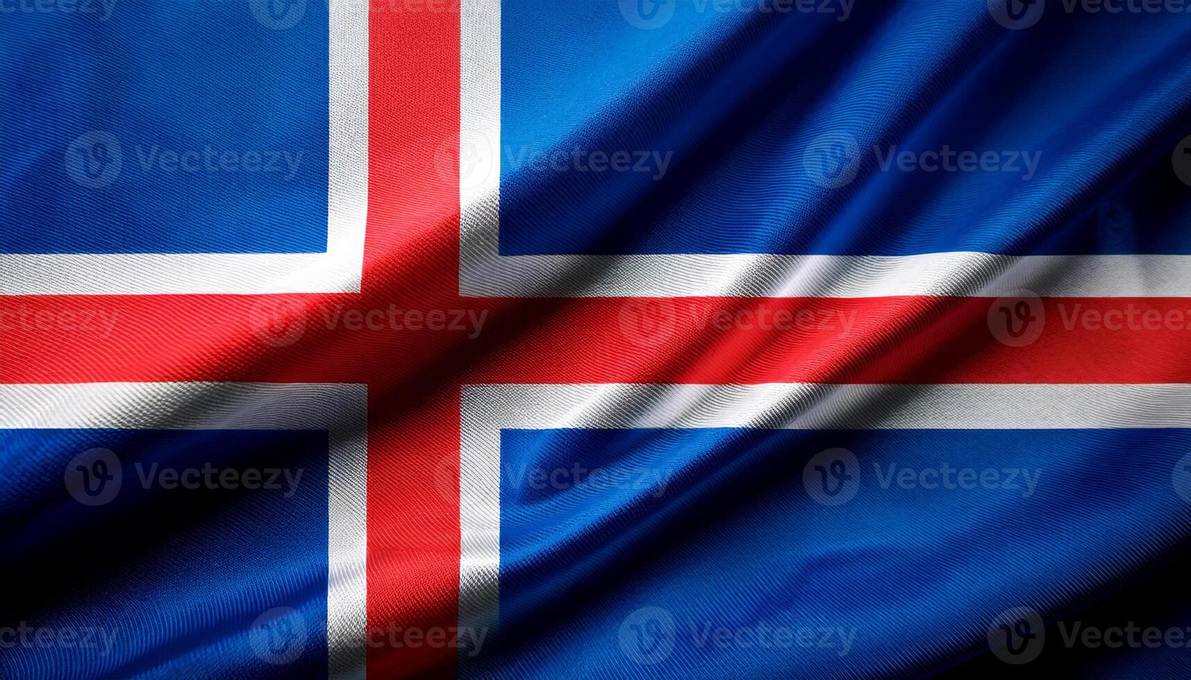 Iceland national flag with realistic fabric texture and smooth folds waving in the wind. photo