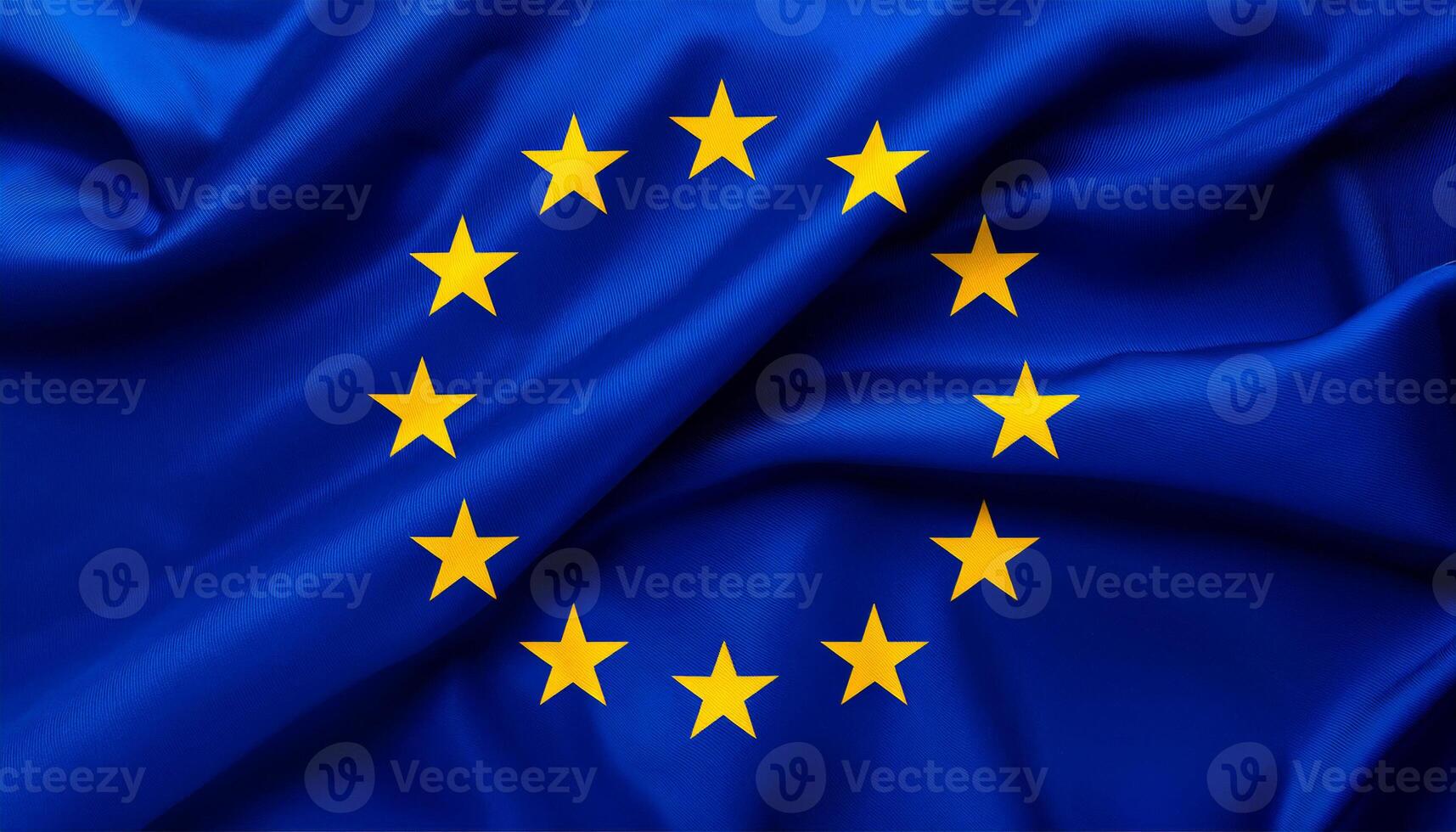 European Union EU national flag with realistic fabric texture and smooth folds waving in the wind. photo