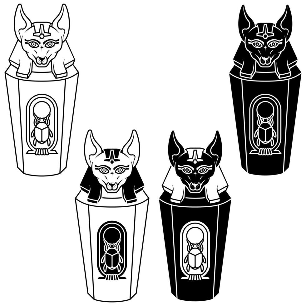 Step into ancient Egypt with this meticulously crafted Canopic Jar, a tribute to Anubis, the God of Death vector