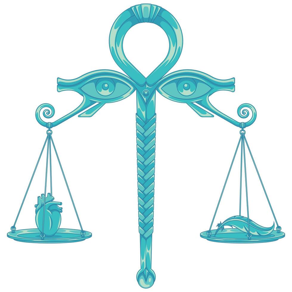 In ancient Egypt, delicate scales balanced a heart against a feather to judge the soul's worth in the afterlife's grand trial vector