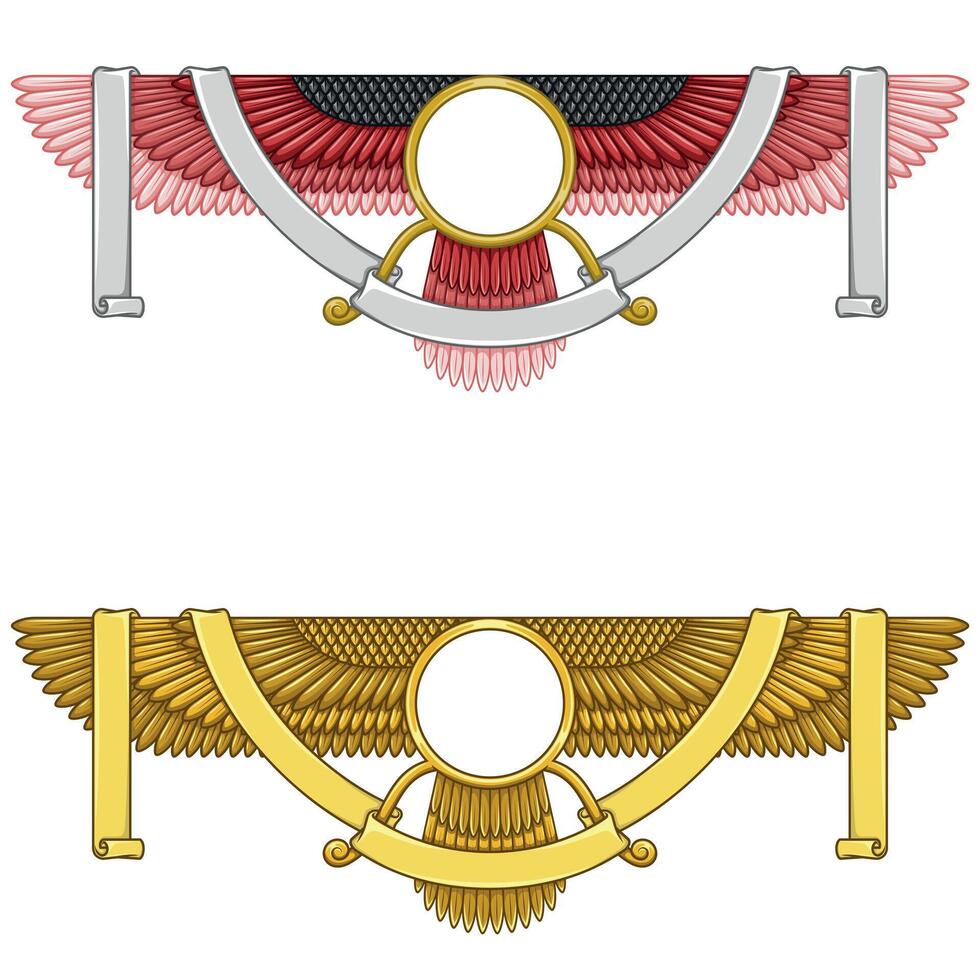 The Zoroastrian winged solar disk, adorned with flowing ribbons, symbolizes divinity and eternity in ancient Persian culture vector