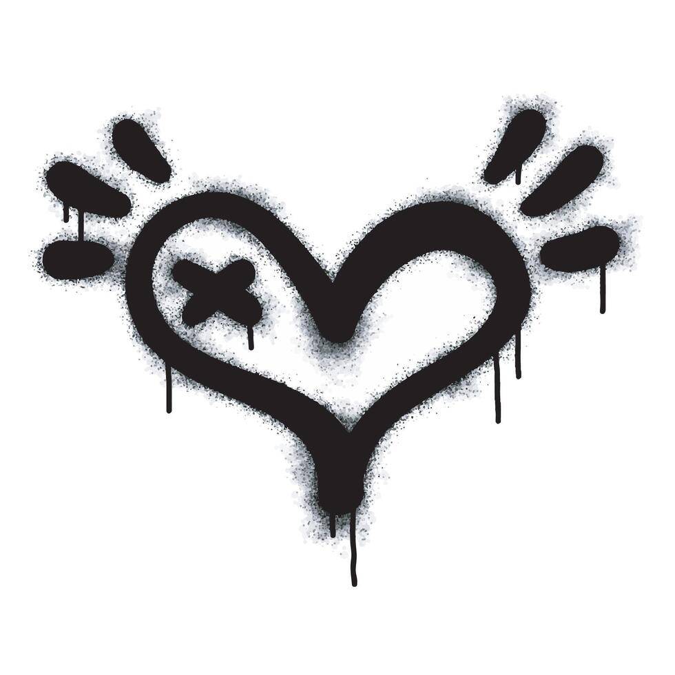 Spray painted graffiti heart icon Sprayed word isolated on white background. Love icon with graffiti font with black spray on white. Heart object illustration vector