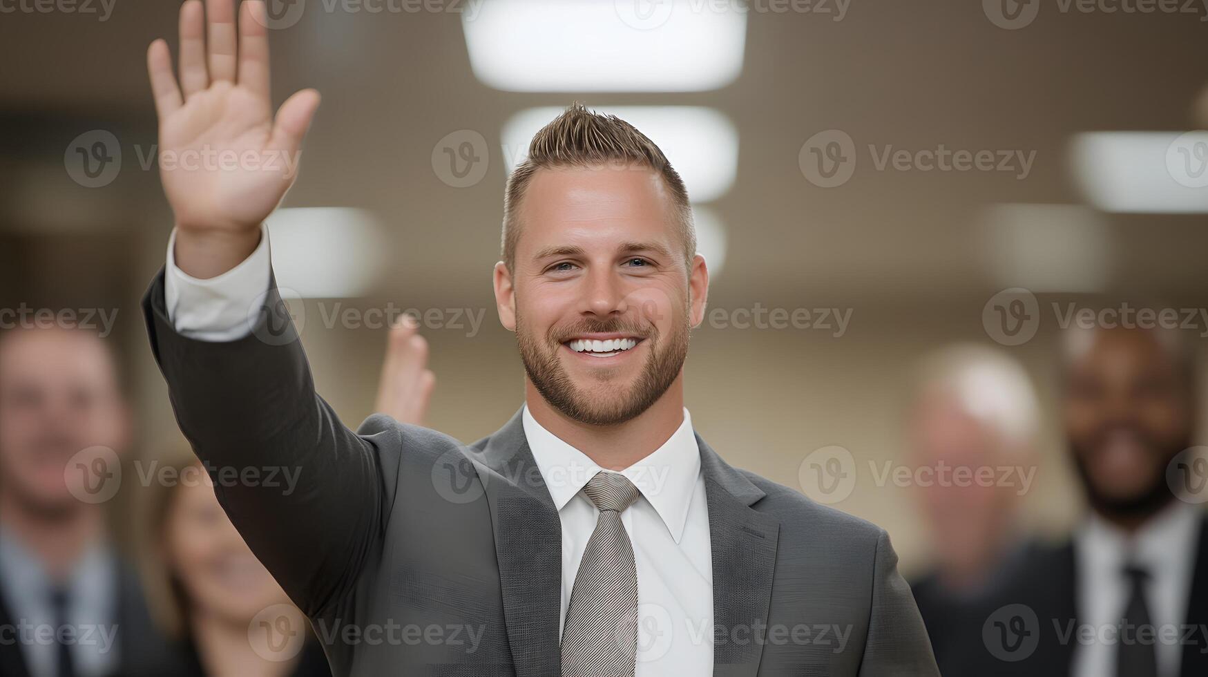 Employees giving high fives and sharing excitement about completing a milestone in collaborative environment photo