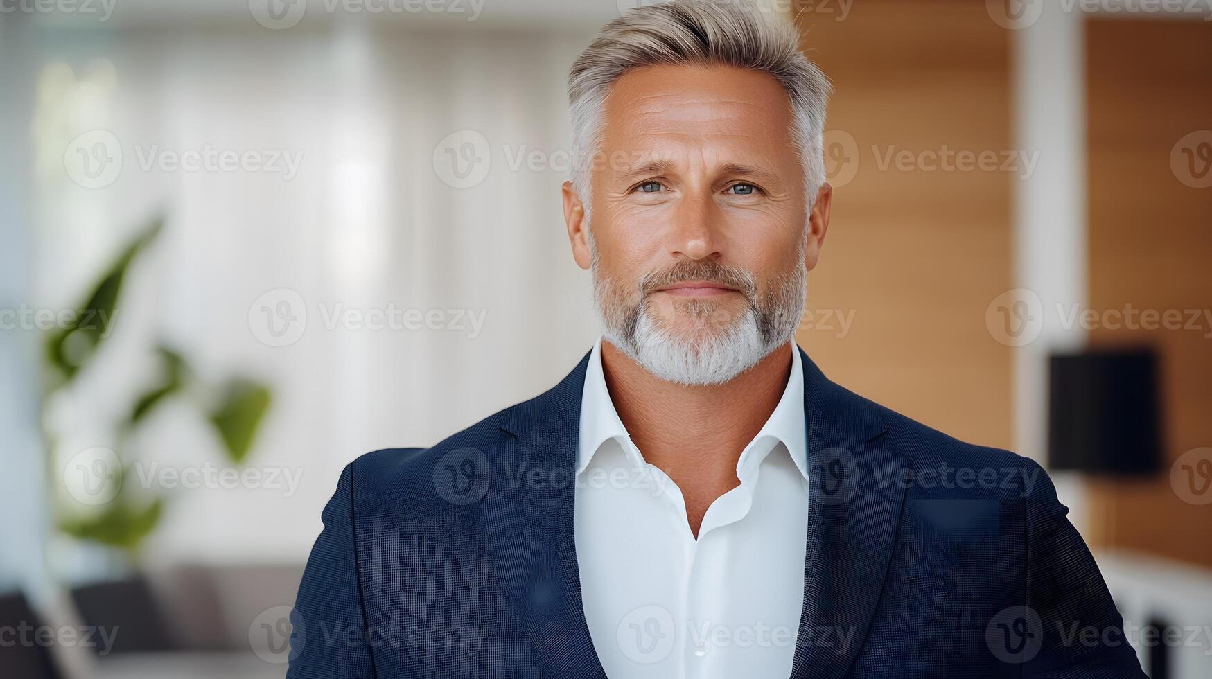 CEO with determined expression addressing employees in an elegant office photo