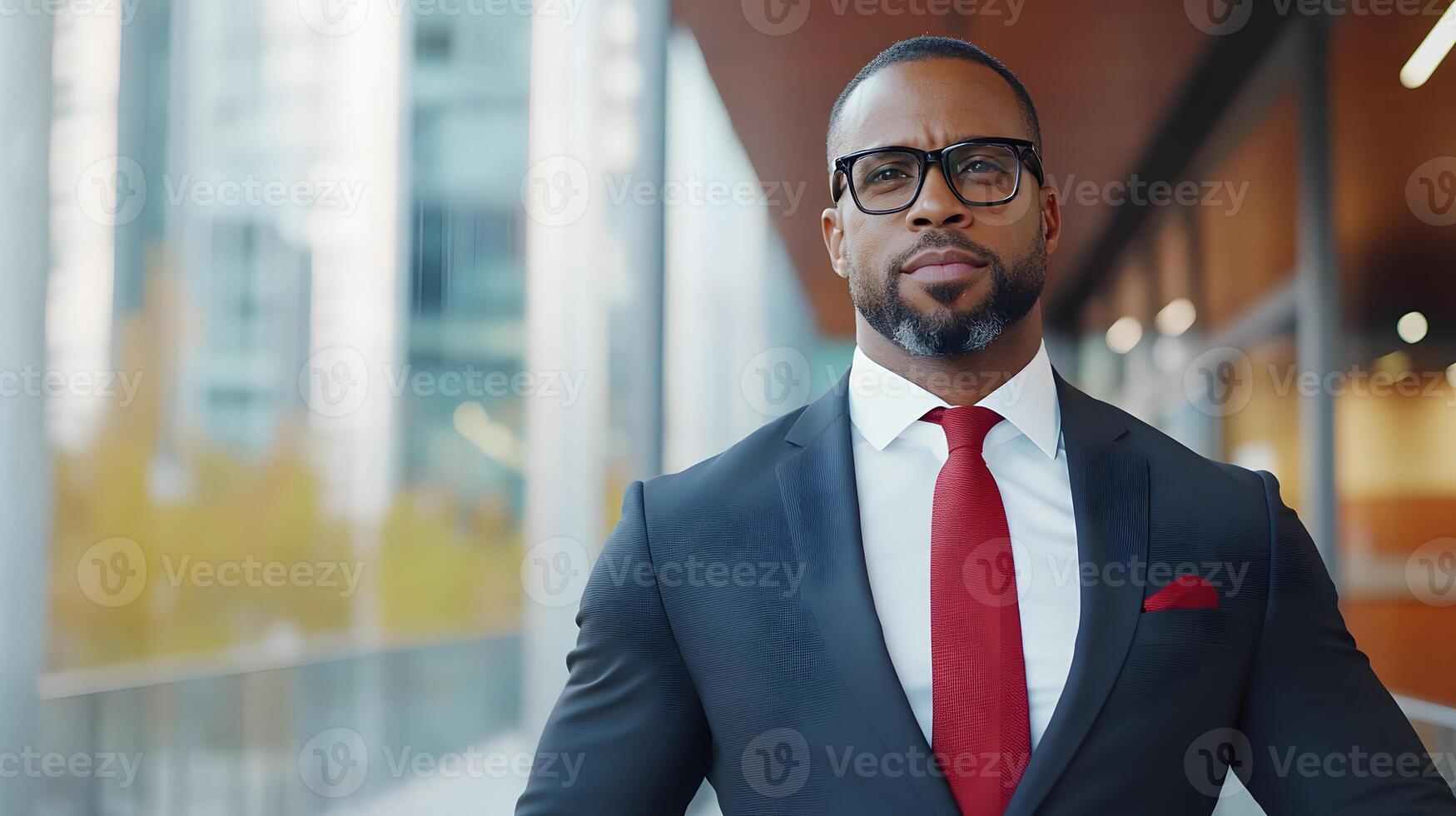 CEO confidently leading a team in a vibrant workplace, full body wide angle photo