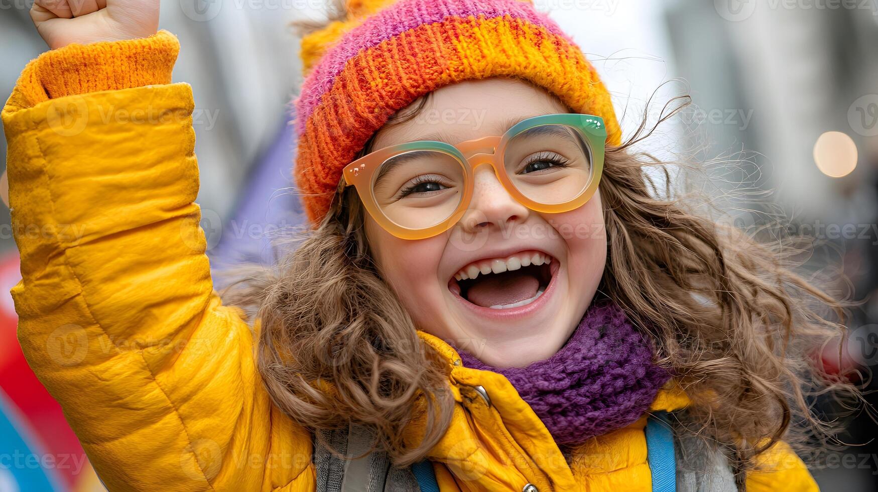 A joyful Groundhog Day parade in a small town with colorful banners, floats, and people celebrating outdoors photo