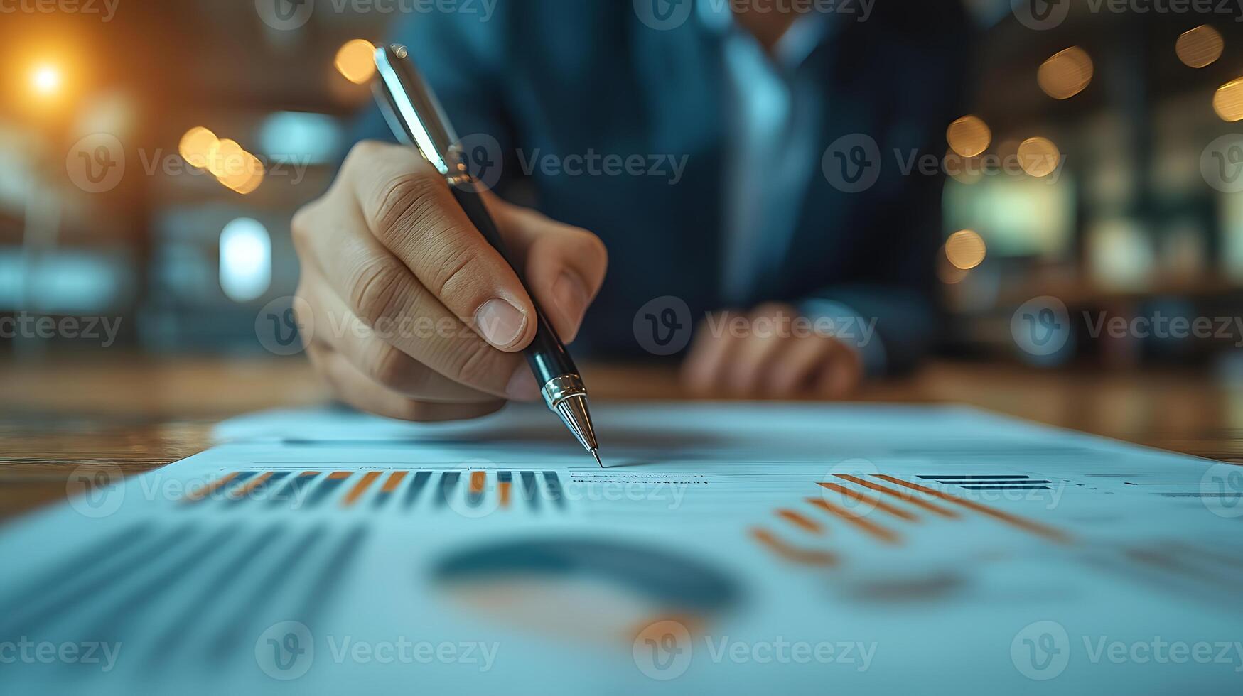 Business analyst crafting a strategic plan for company growth using charts and data-driven insights in a clean workspace photo