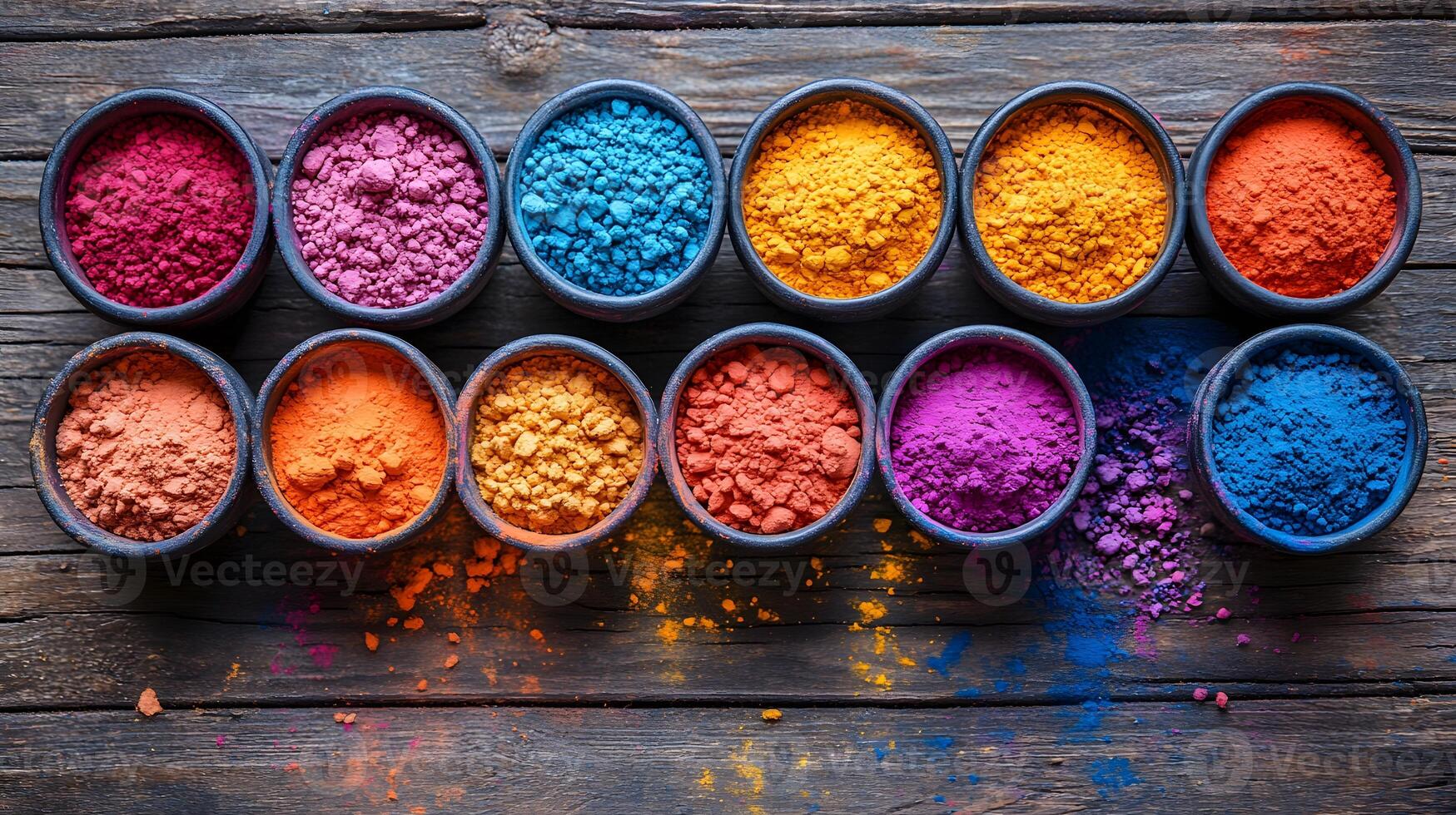Top view of vibrant Holi powders photo
