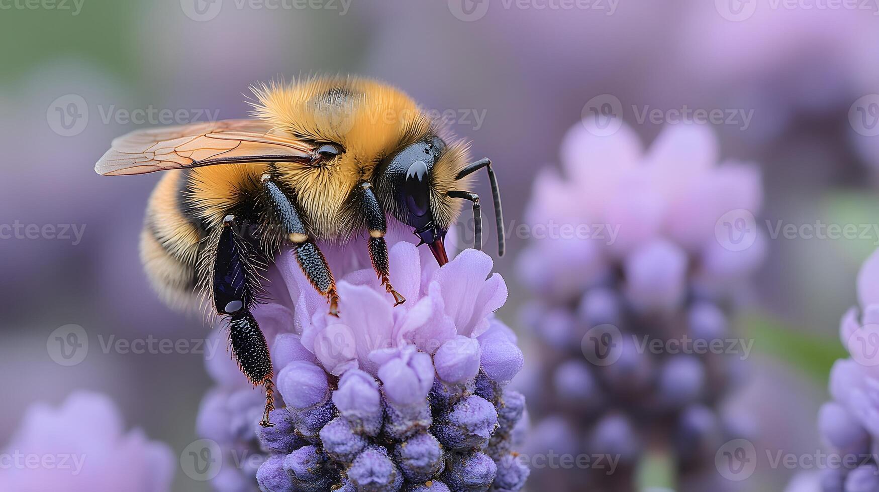 Close-up of a bee collecting nectar from a freshly bloomed flower in a garden. photo