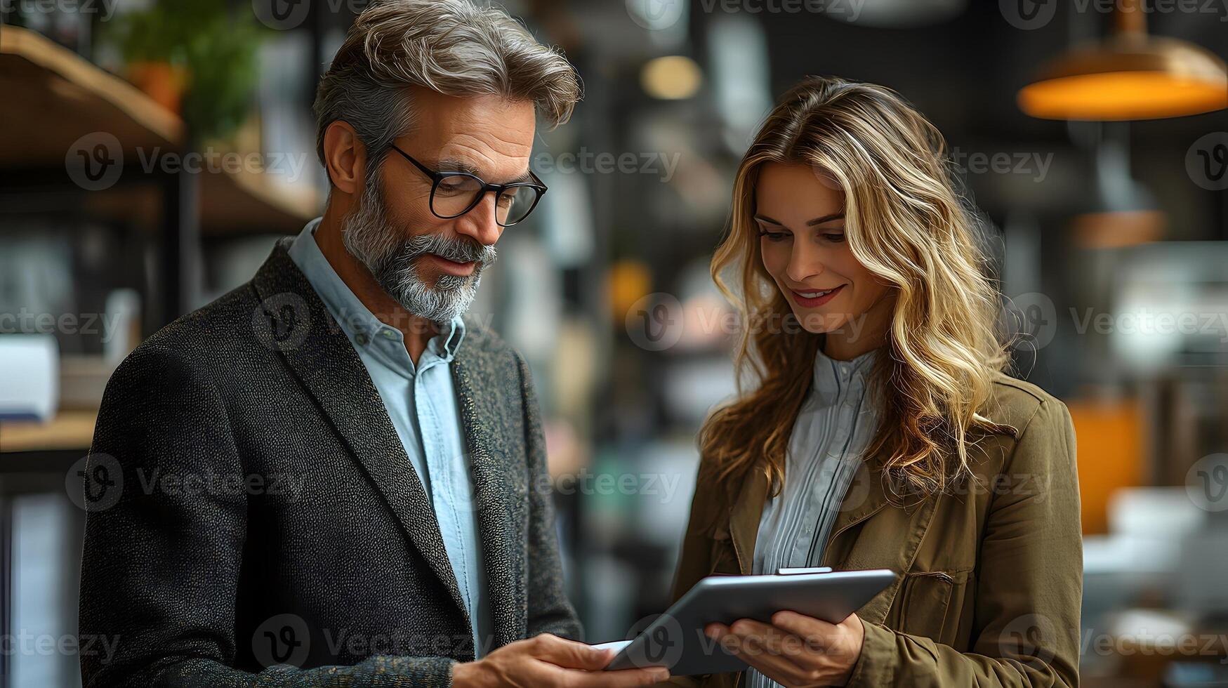 Professional assistant documenting meeting outcomes on a digital device in a modern office photo
