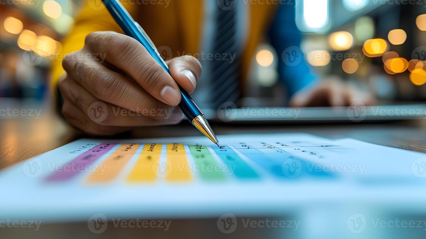 Vibrant designer workspace with open laptop, digital stylus, and artistic sketches on the table photo