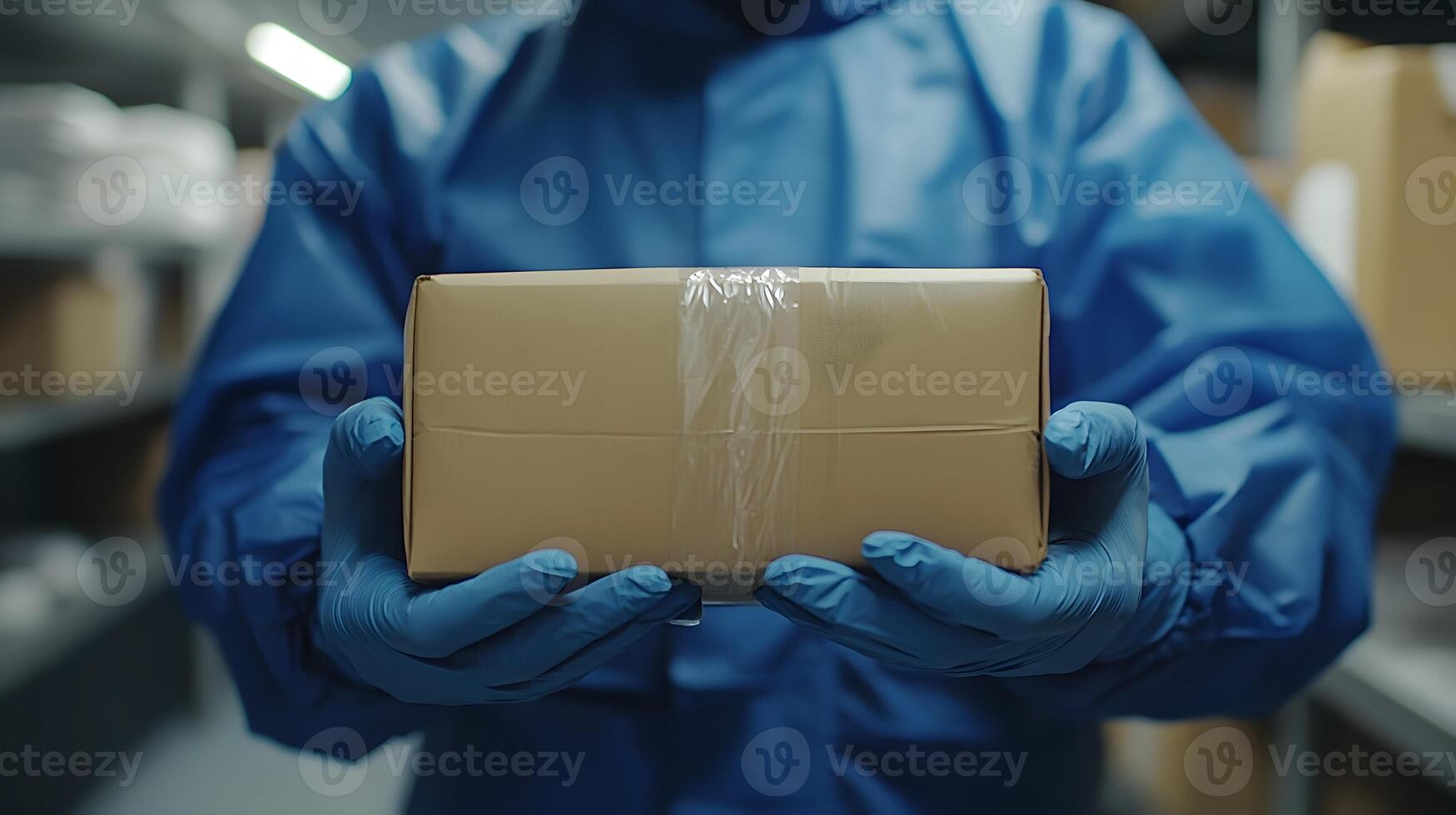 Hands receiving package contactless delivery, secure and efficient photo