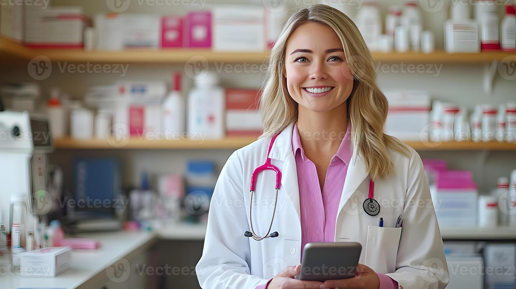 Digital health records app on device held by medical professional, advanced diagnostics, seamless UI, high tech background photo