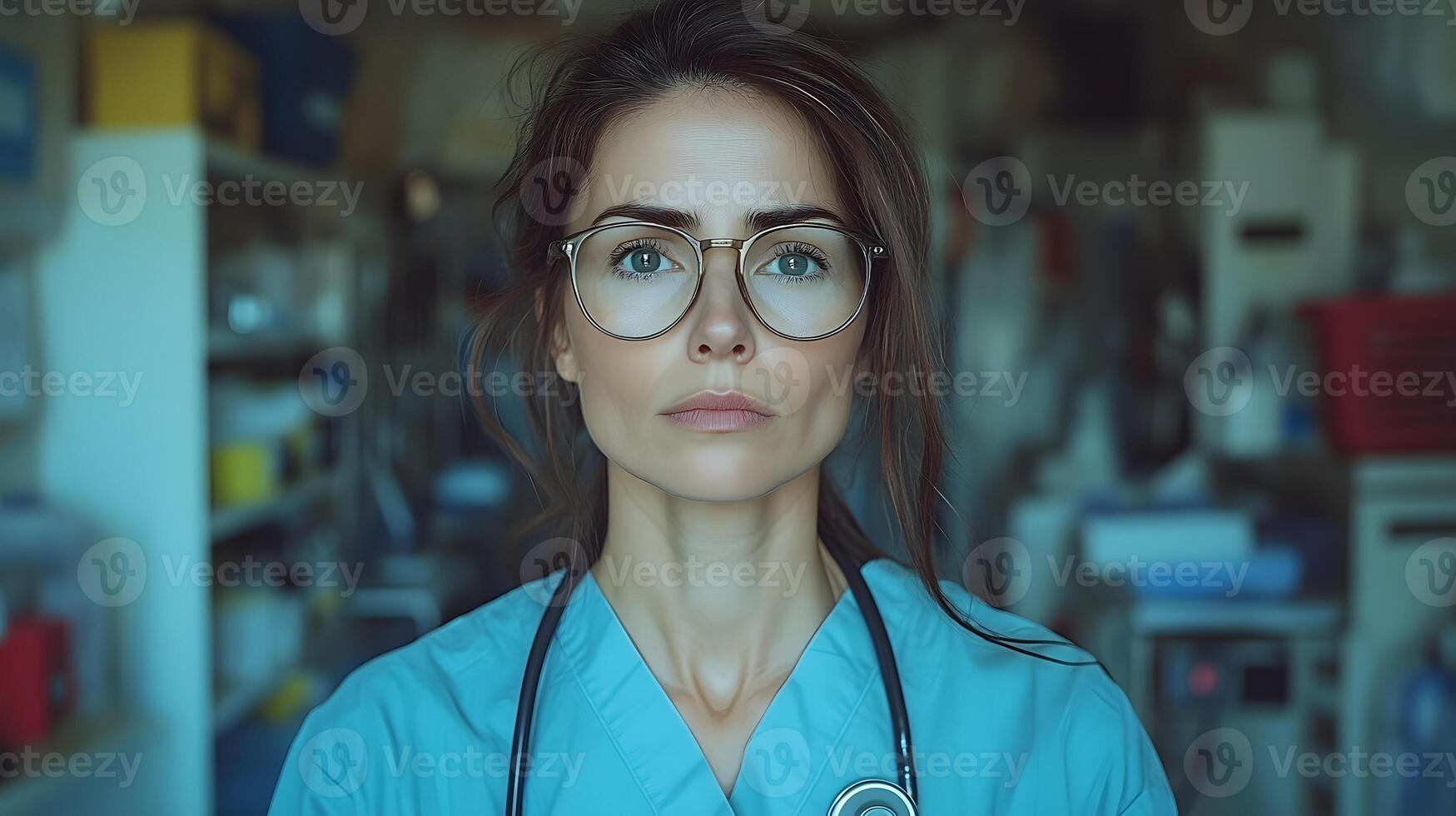Digital health records app on device held by medical professional, advanced diagnostics, seamless UI, high-tech background photo