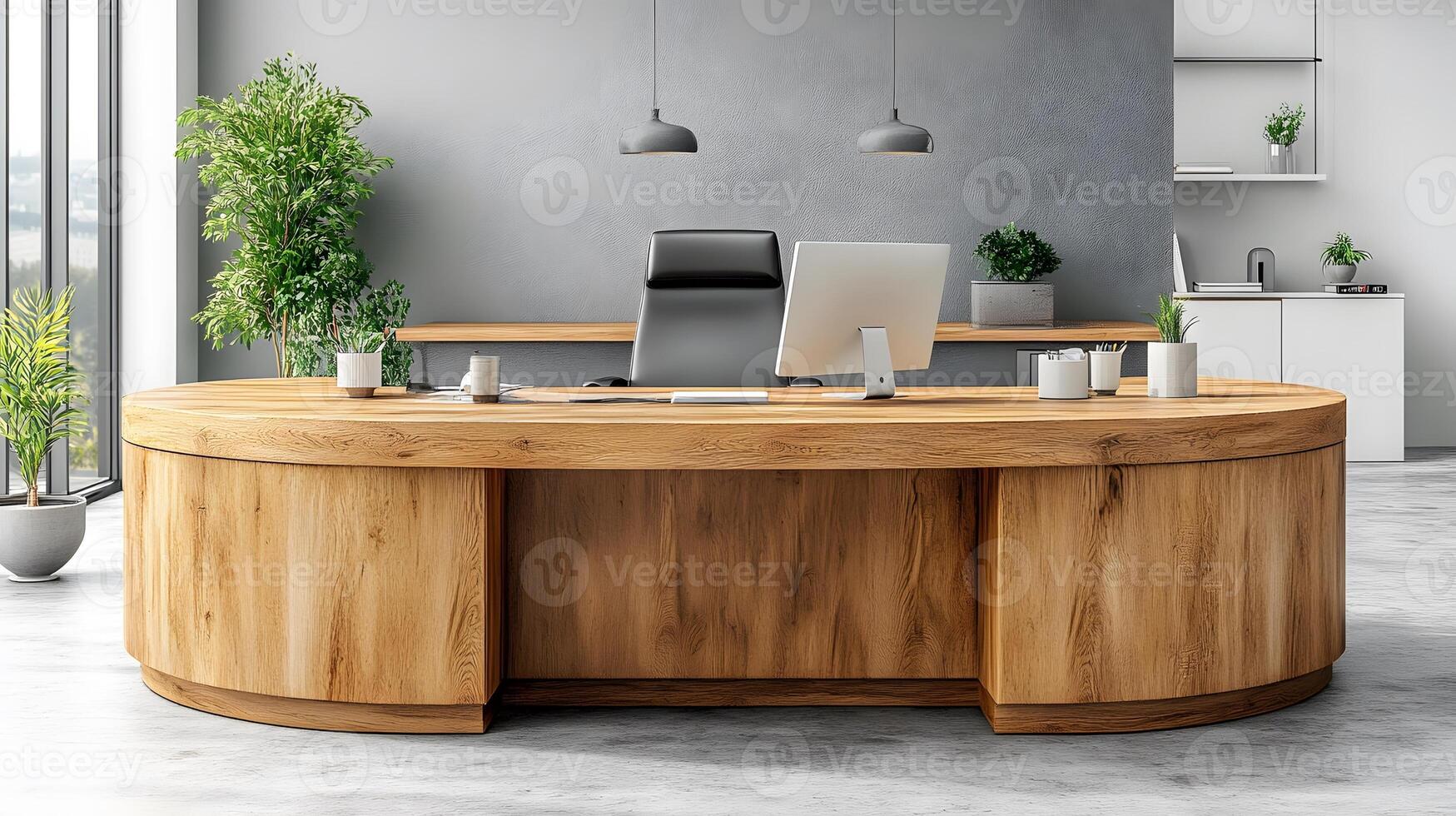 Executive office suite, 3D rendered, contemporary furniture, natural light, elegant atmosphere photo