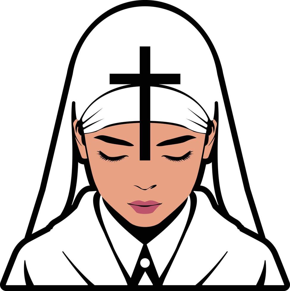 Illustration of Praying Woman Monastery with Cross Symbol Minimalist Design vector