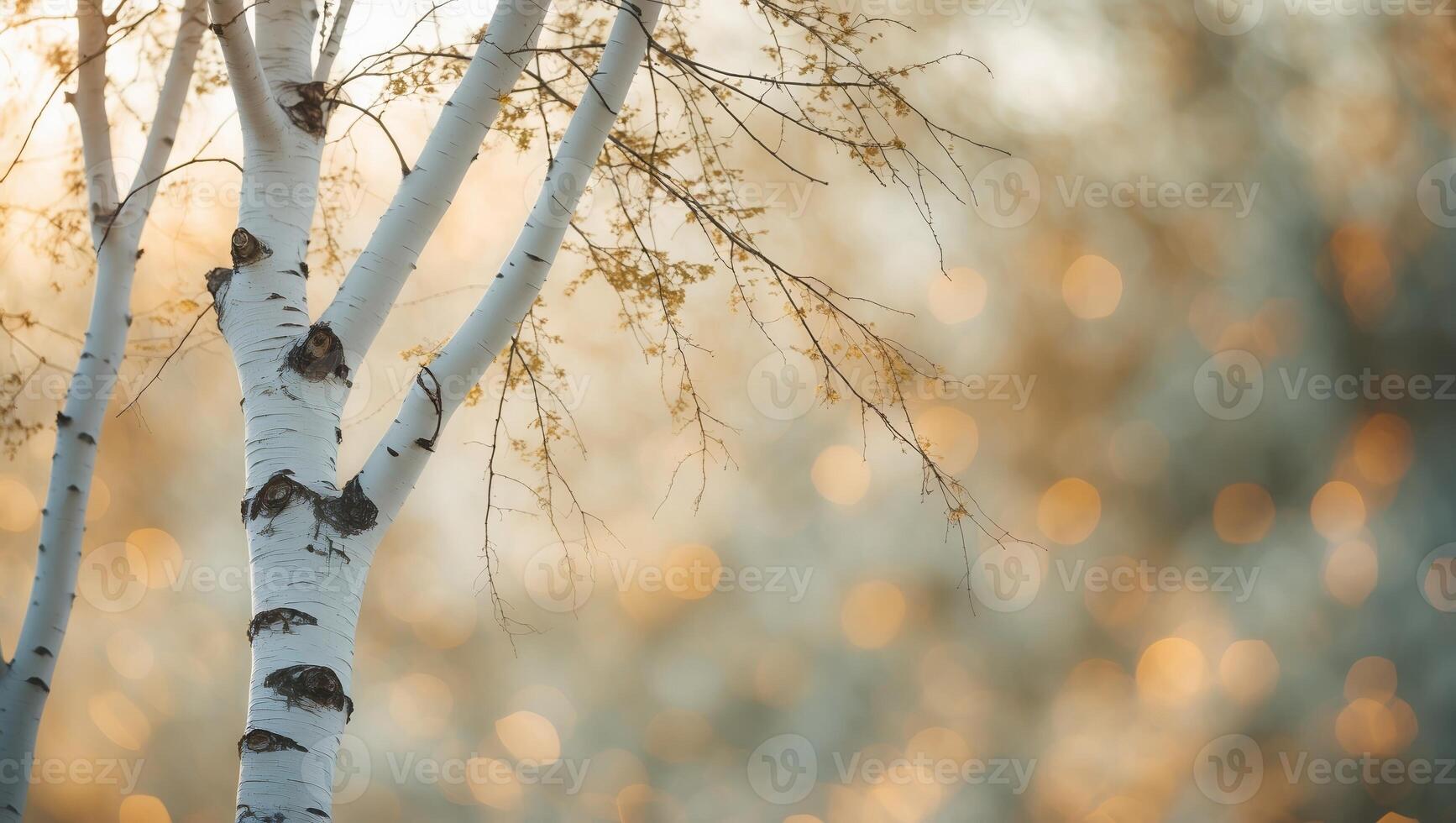 Beautiful birch tree with soft bokeh background showcasing nature's tranquility and light during a serene morning photo