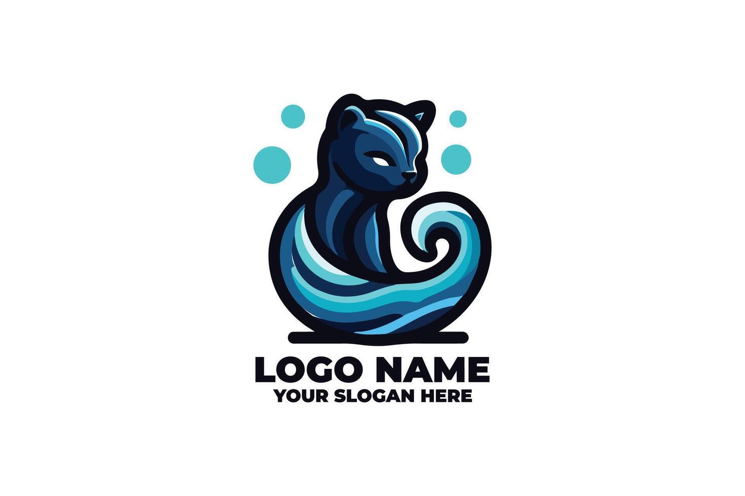 Midnight Waves, A Chibi Panther with a Flowing Ocean Backdrop vector