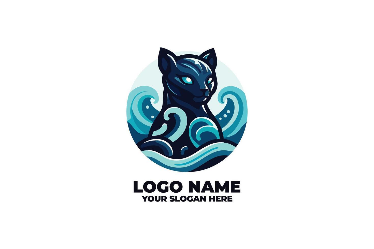 Wave Stalker, A Playful Chibi Panther with Rolling Waves vector