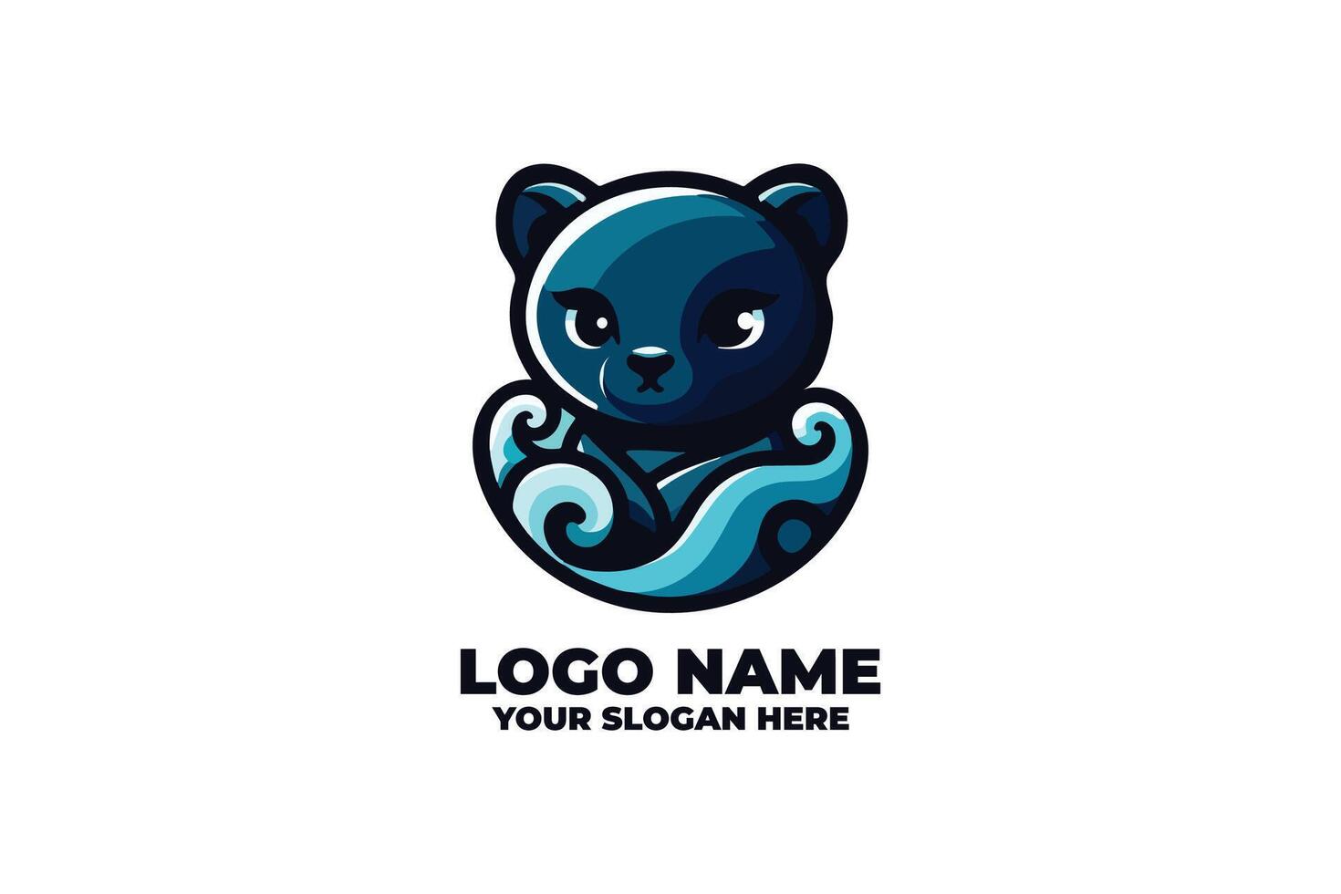 Aqua Panther, A Tiny Chibi Panther Resting by the Ocean vector