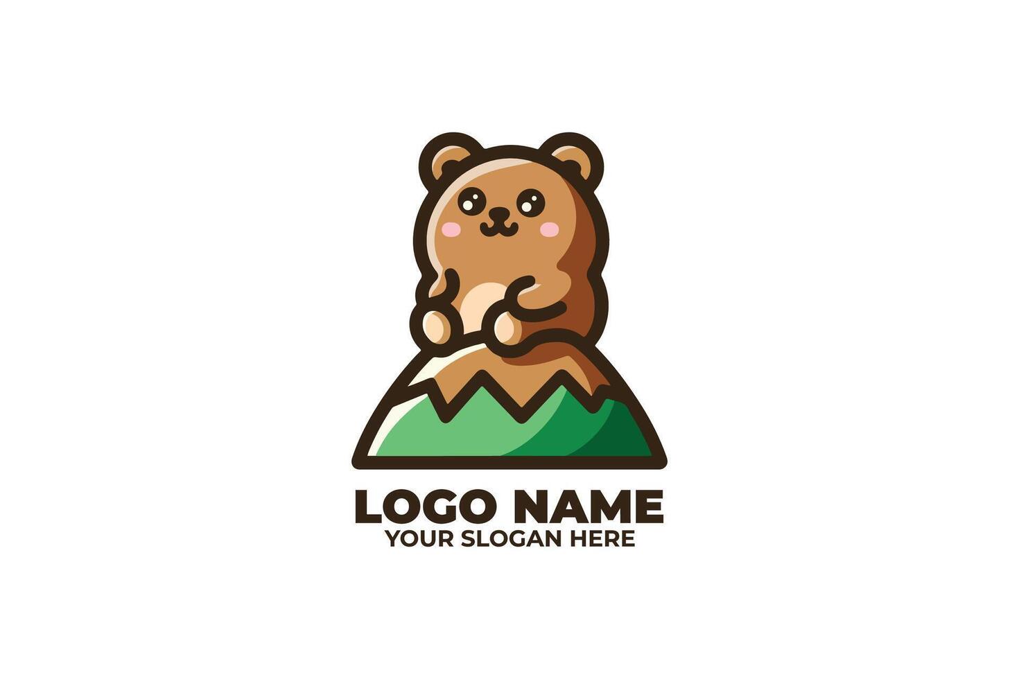 Cute Small bear sitting on mountain Logo vector