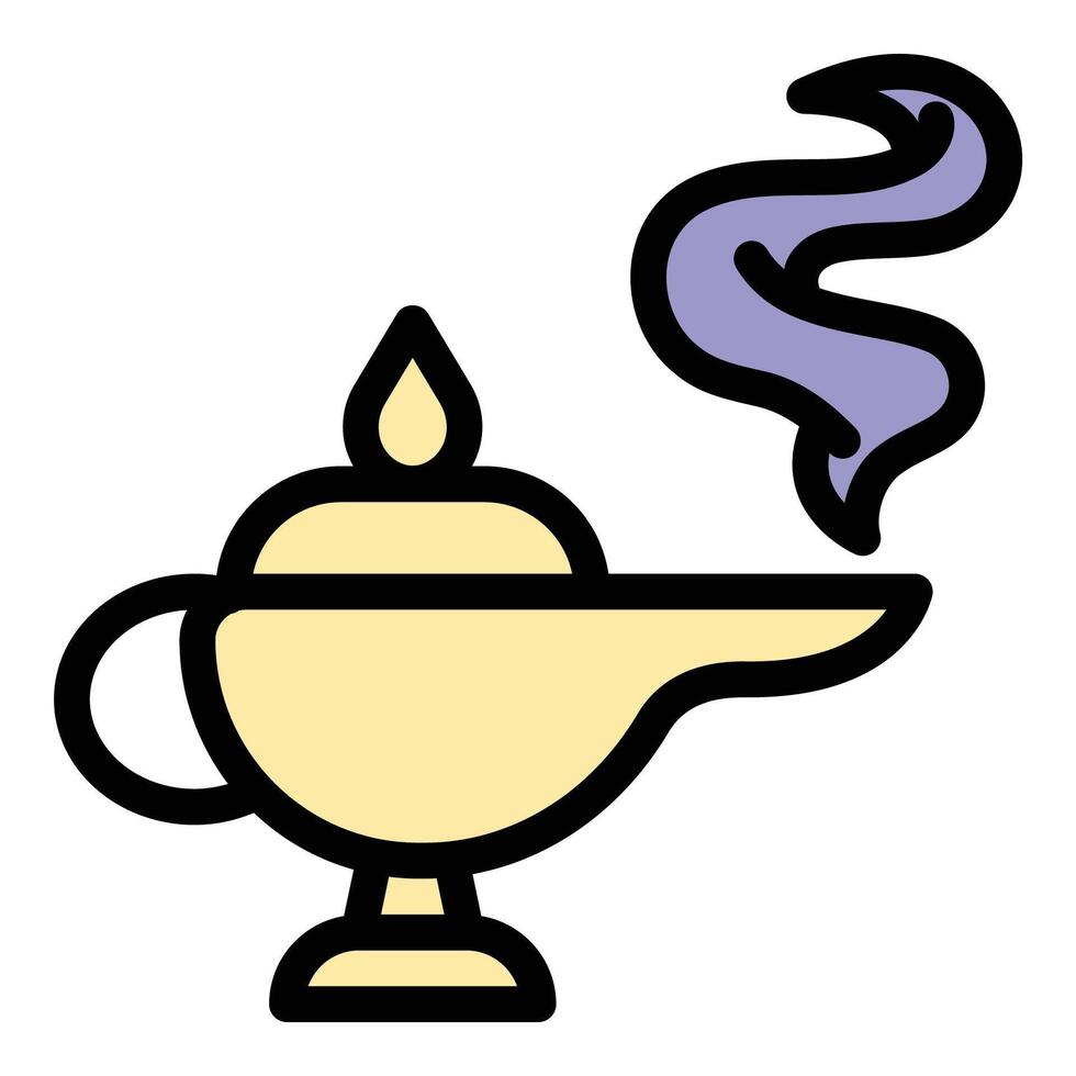 Magic lamp icon in flat line style representing wishes folklore and mystical energy ideal for fantasy and legend concepts. vector