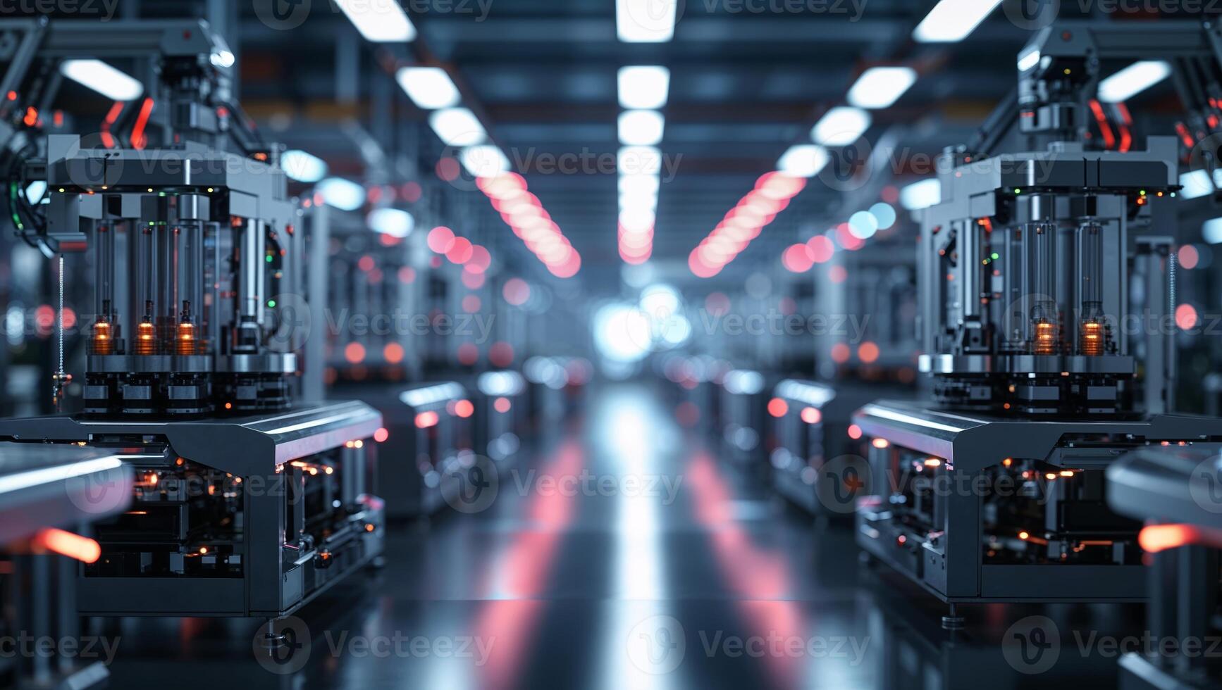 High-tech automated assembly line in a modern factory with cutting-edge machinery and advanced production processes photo