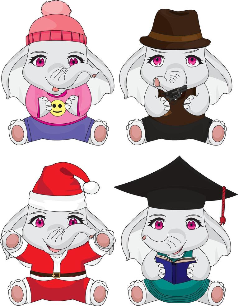 Elephant Character Group Of Chibi Animal In Costume vector