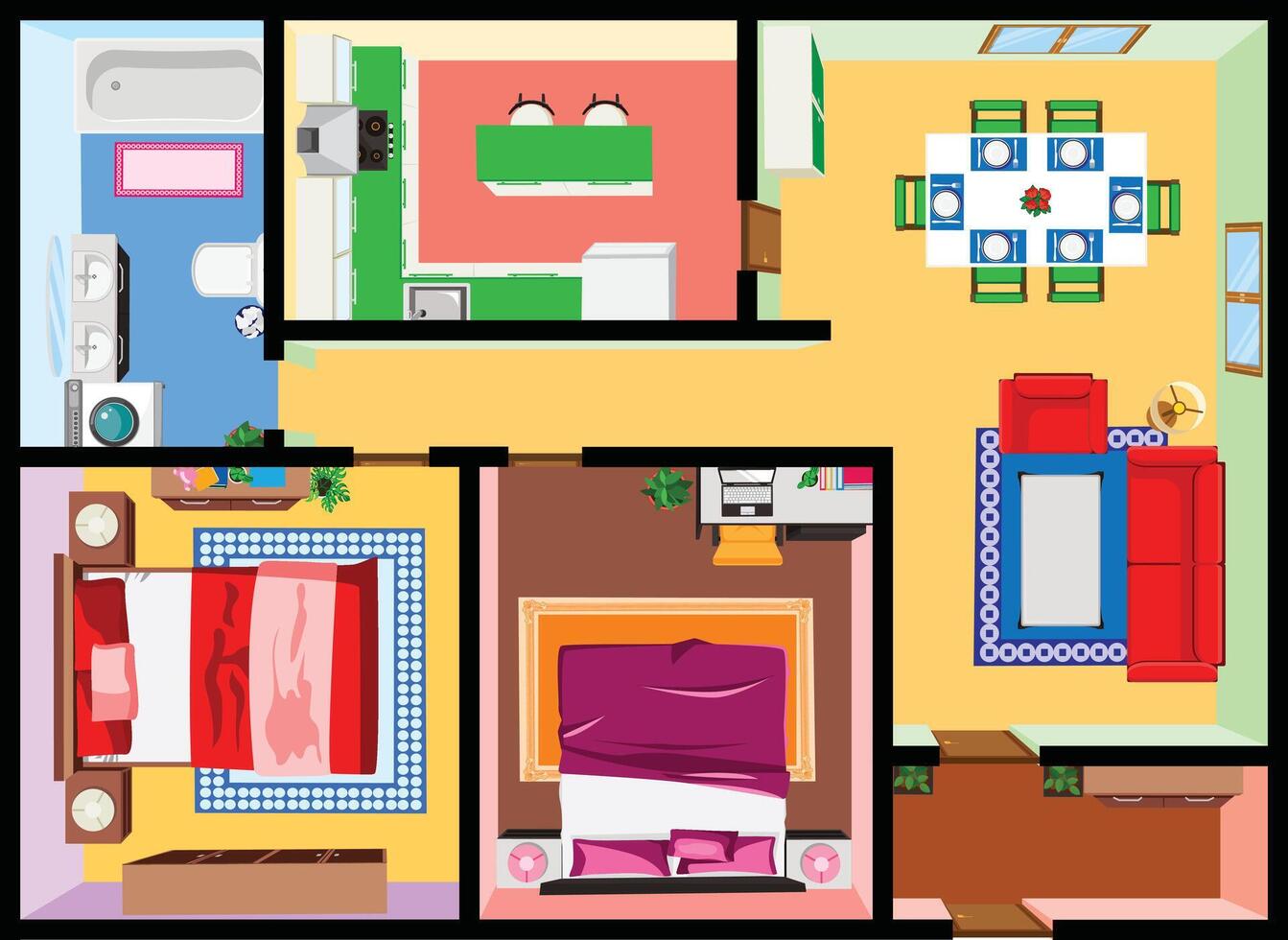 Top View Floor Plan Interior Design Stock vector