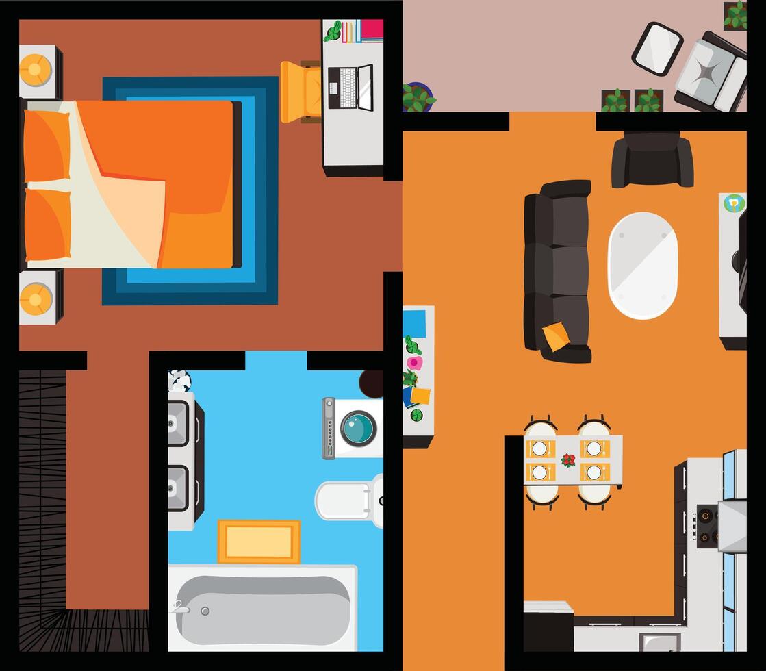 House Interior Design Top View vector